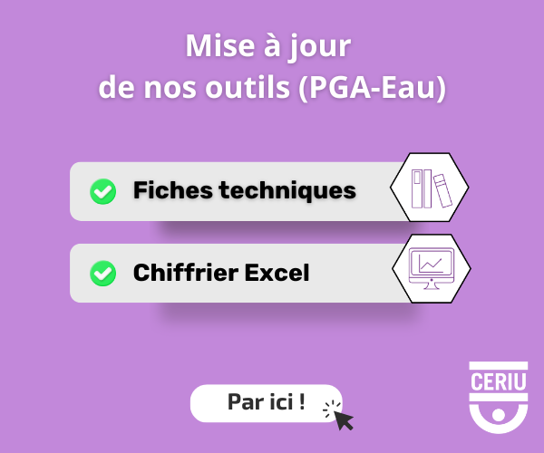 Mise à jour de nos outils (PGA-Eau)—Fiches techniques, chiffrier Excel